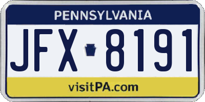 PA license plate JFX8191