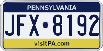 PA license plate JFX8192