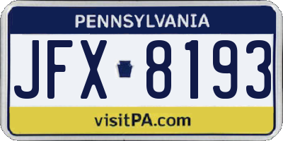 PA license plate JFX8193