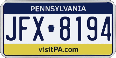 PA license plate JFX8194