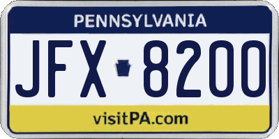 PA license plate JFX8200