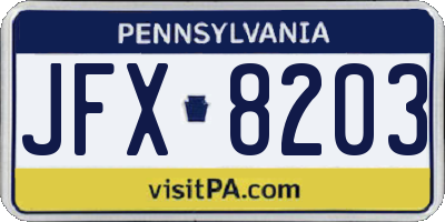 PA license plate JFX8203