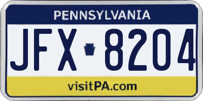 PA license plate JFX8204