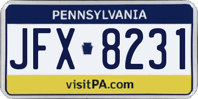 PA license plate JFX8231