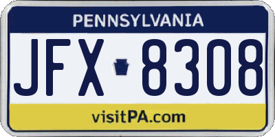 PA license plate JFX8308