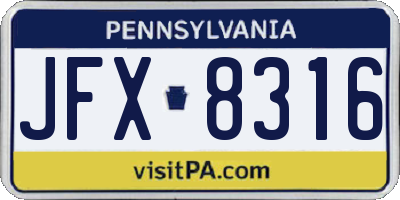 PA license plate JFX8316