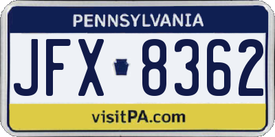 PA license plate JFX8362