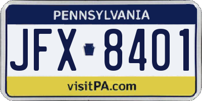PA license plate JFX8401