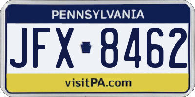 PA license plate JFX8462