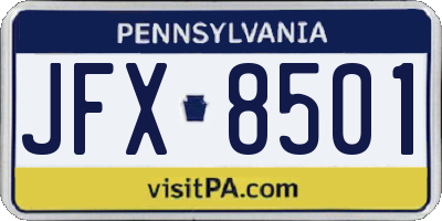 PA license plate JFX8501