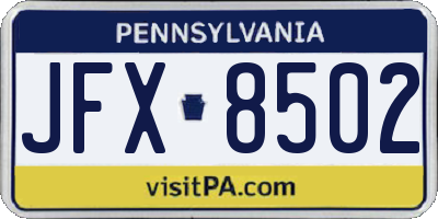 PA license plate JFX8502