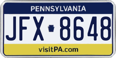 PA license plate JFX8648