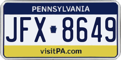 PA license plate JFX8649