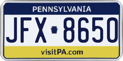PA license plate JFX8650