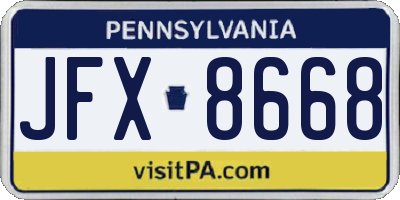 PA license plate JFX8668