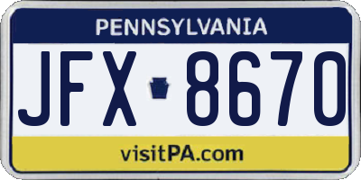 PA license plate JFX8670
