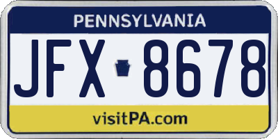 PA license plate JFX8678