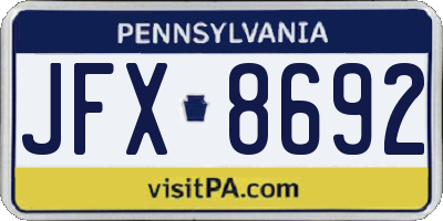 PA license plate JFX8692
