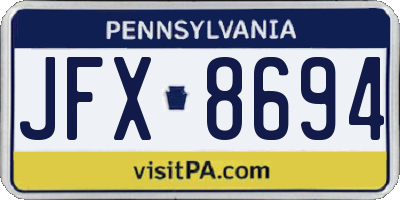 PA license plate JFX8694