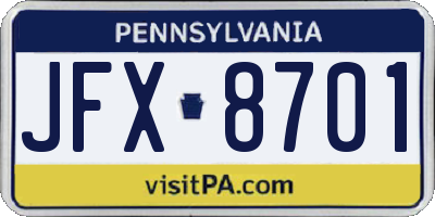 PA license plate JFX8701
