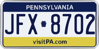 PA license plate JFX8702