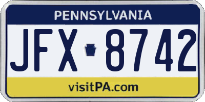PA license plate JFX8742