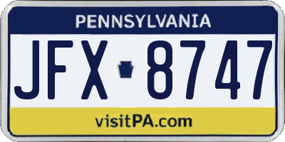 PA license plate JFX8747