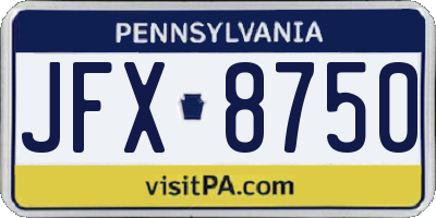 PA license plate JFX8750