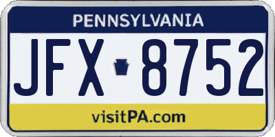 PA license plate JFX8752