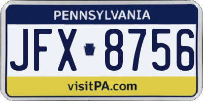 PA license plate JFX8756