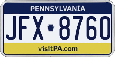 PA license plate JFX8760