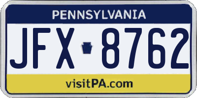 PA license plate JFX8762