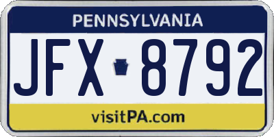 PA license plate JFX8792