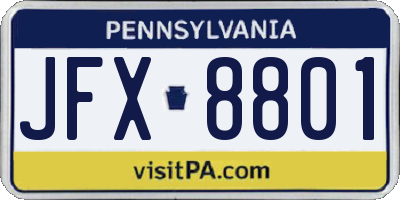 PA license plate JFX8801