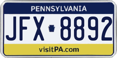 PA license plate JFX8892