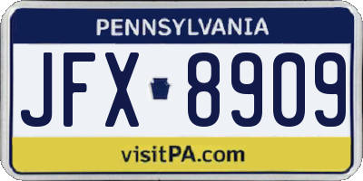 PA license plate JFX8909