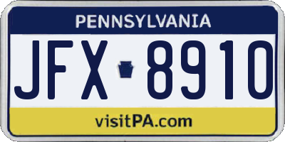 PA license plate JFX8910