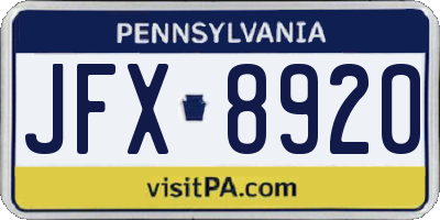 PA license plate JFX8920