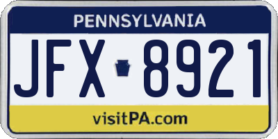PA license plate JFX8921