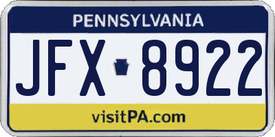 PA license plate JFX8922