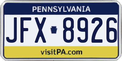 PA license plate JFX8926