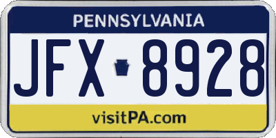 PA license plate JFX8928