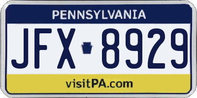PA license plate JFX8929