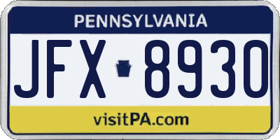 PA license plate JFX8930