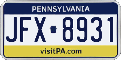 PA license plate JFX8931