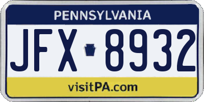 PA license plate JFX8932