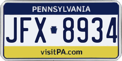 PA license plate JFX8934