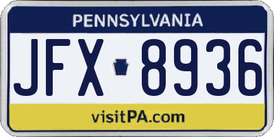 PA license plate JFX8936