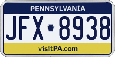 PA license plate JFX8938