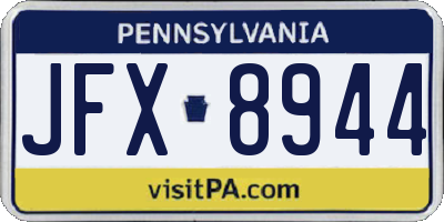 PA license plate JFX8944